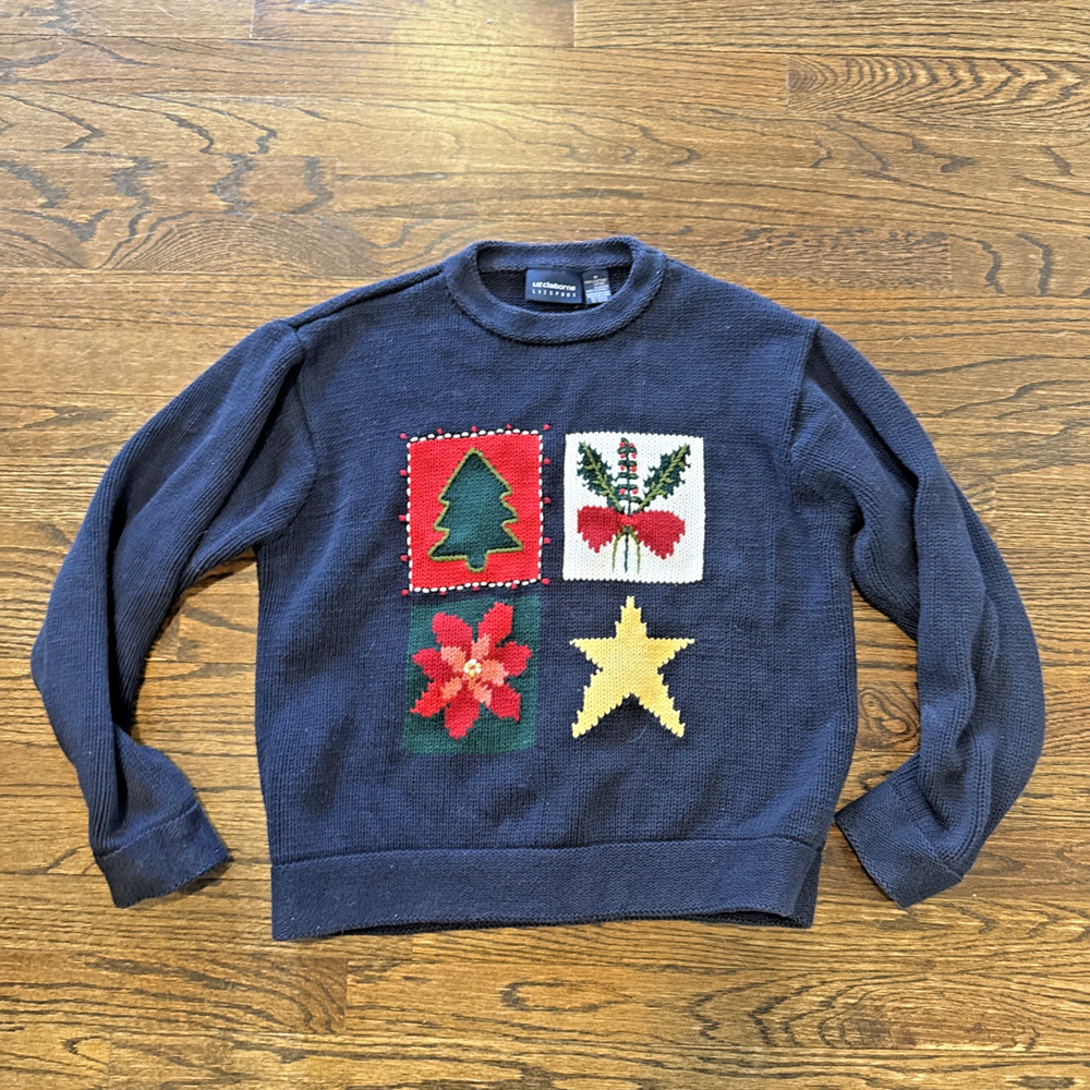Vintage Liz Claiborne Liz Christmas Sweater Holiday Medium 100% Cotton 2833